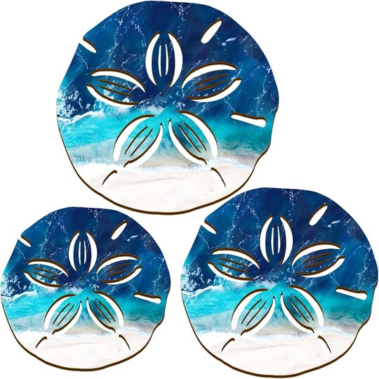 Citrus; 3 Sizes Sand Dollar Wall Decor Set – Wooden Coastal Ocean Beach Wall Art, Sea Life Nautical Hanging Ornaments for Bathroom, Bedroom, Living Room, Porch & Home Decoration; Category:Summer Decor; Image:1